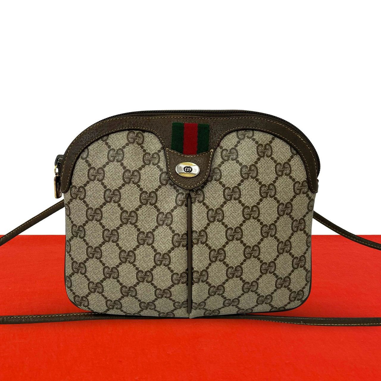 Gucci Vintage Sherry Line GG Logo Leather Shoulder Bag Pochette Brown
