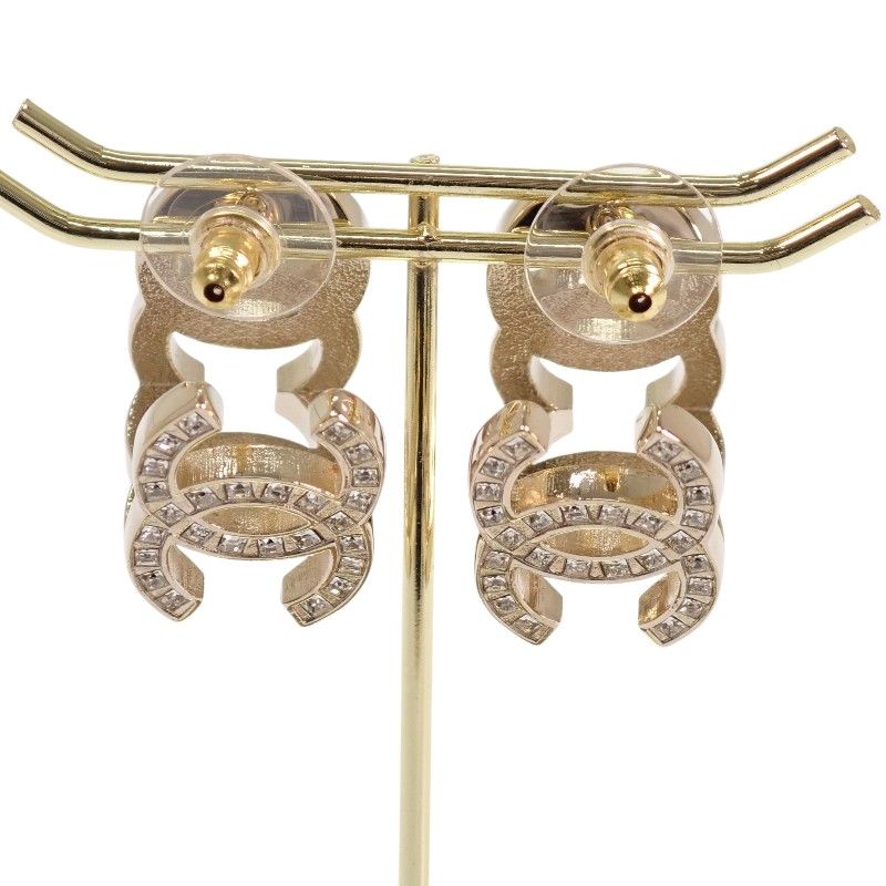 Chanel Triple CC Logo Hoop Earrings Metal Crystal with Gold — view 4