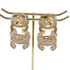 Chanel Triple CC Logo Hoop Earrings Metal Crystal with Gold — view 4