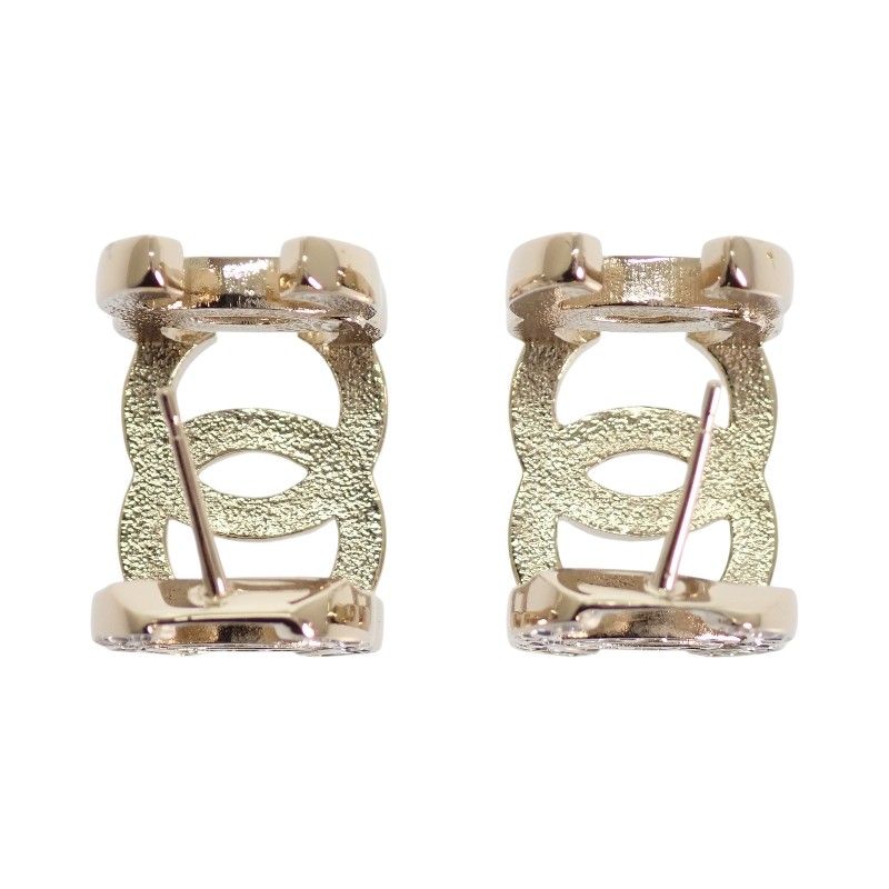 Chanel Triple CC Logo Hoop Earrings Metal Crystal with Gold — view 5