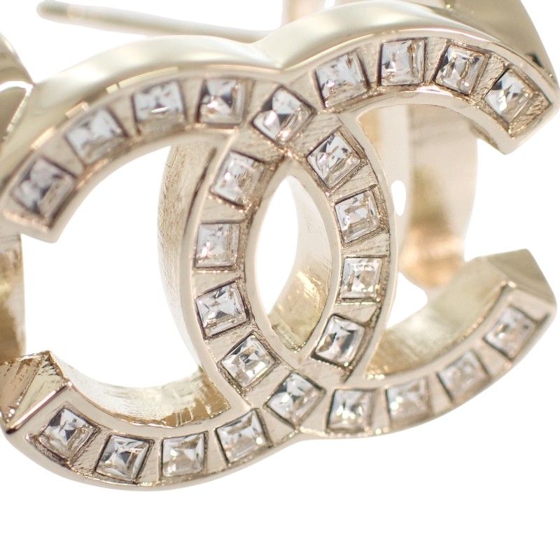 Chanel Triple CC Logo Hoop Earrings Metal Crystal with Gold — view 8