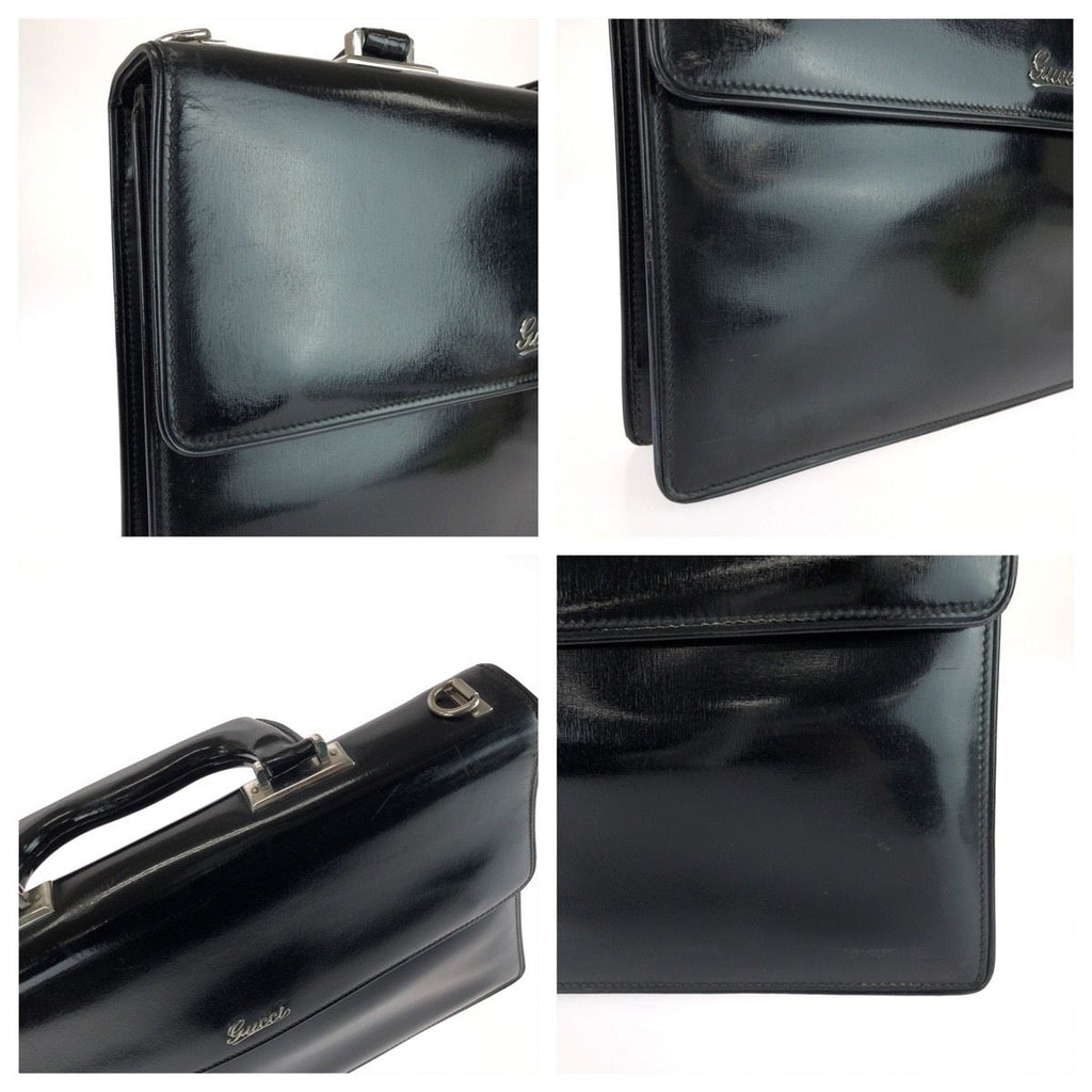 Gucci Vintage Black Silver Leather Business Briefcase — view 5