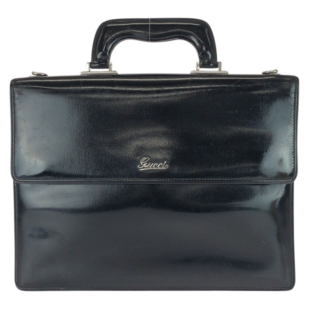 Gucci Vintage Black Silver Leather Business Briefcase