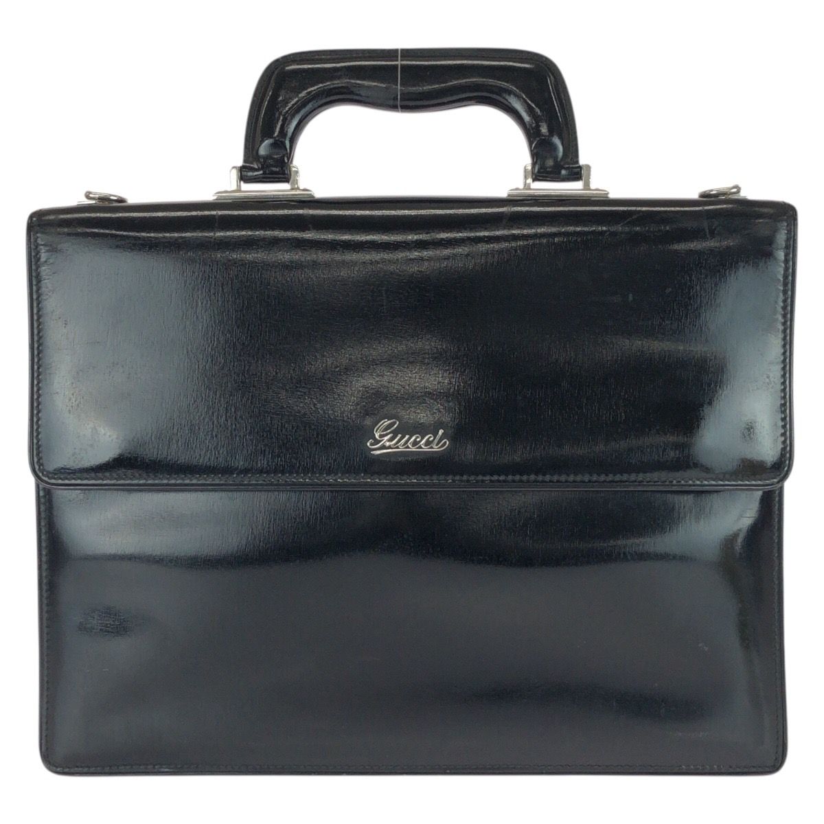 Gucci Vintage Black Silver Leather Business Briefcase