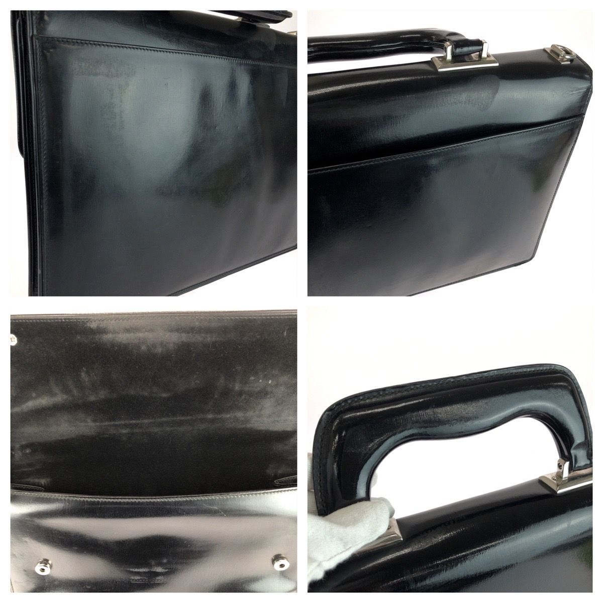 Gucci Vintage Black Silver Leather Business Briefcase — view 6