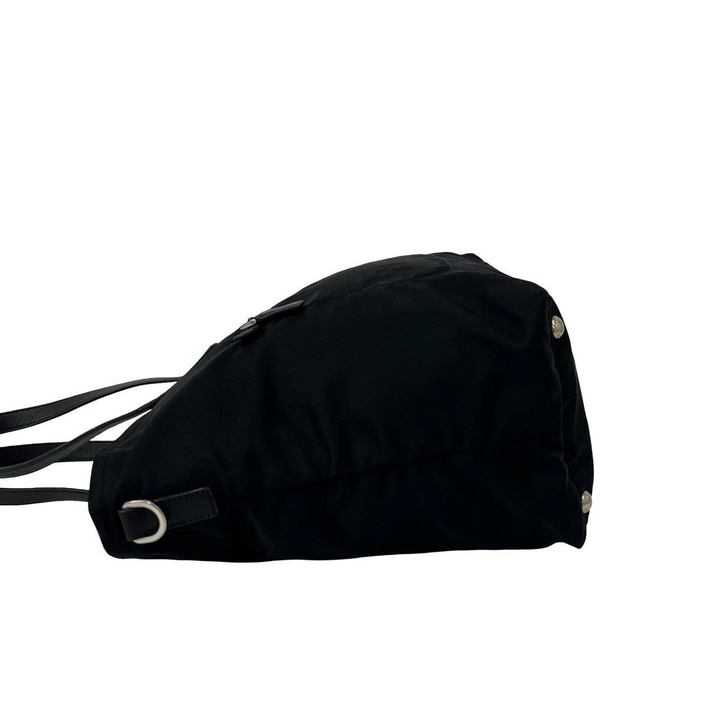 Prada Nylon Saffiano Leather Tote Shoulder Bag Black — view 5