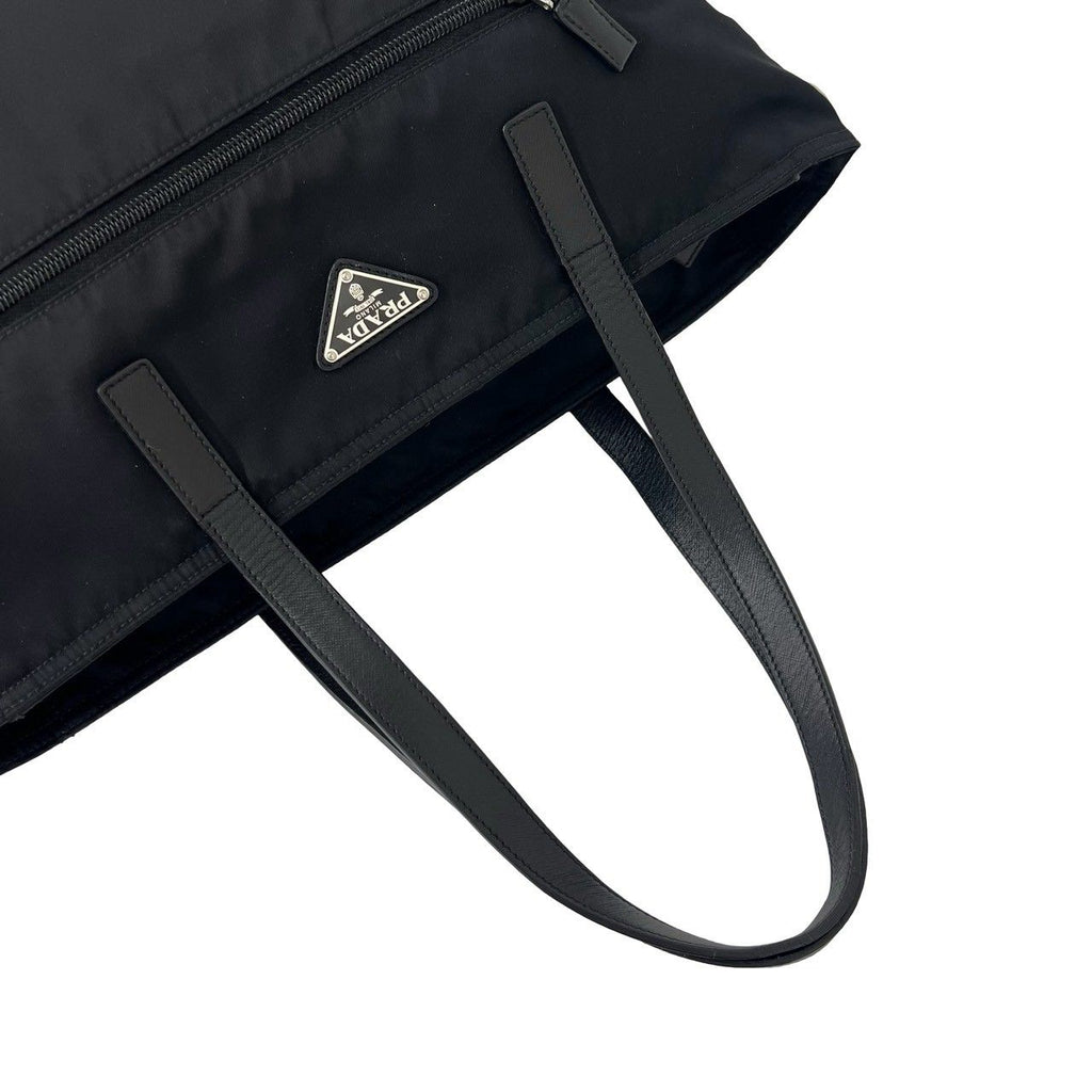 Prada Nylon Saffiano Leather Tote Shoulder Bag Black — view 4