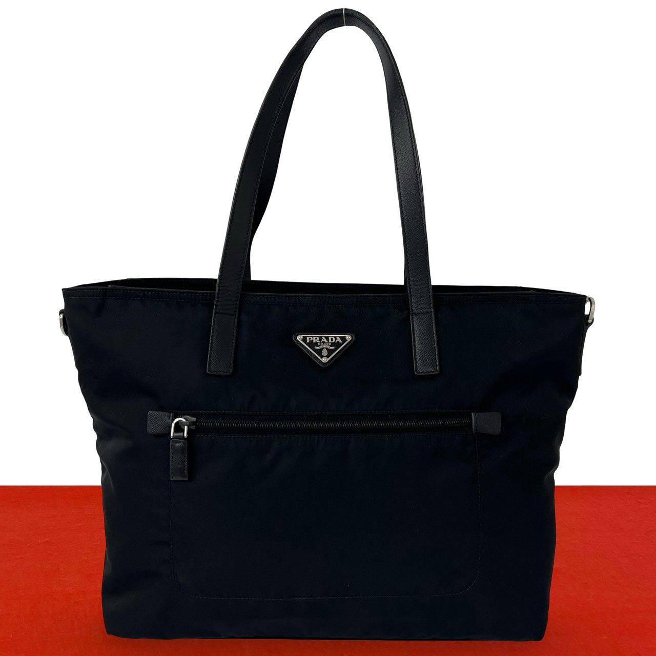 Prada Nylon Saffiano Leather Tote Shoulder Bag Black
