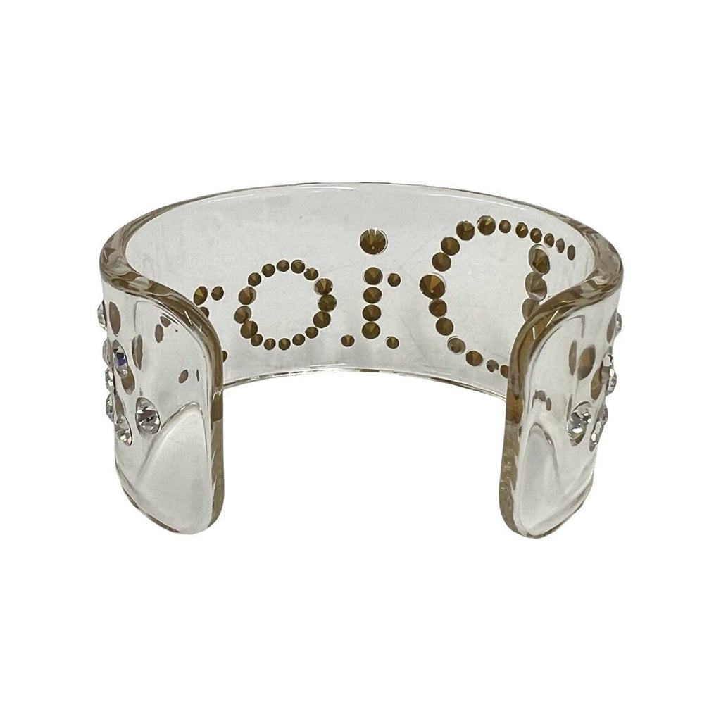 Dior Logo Plastic Rhinestone Bangle Bracelet Clear — view 6