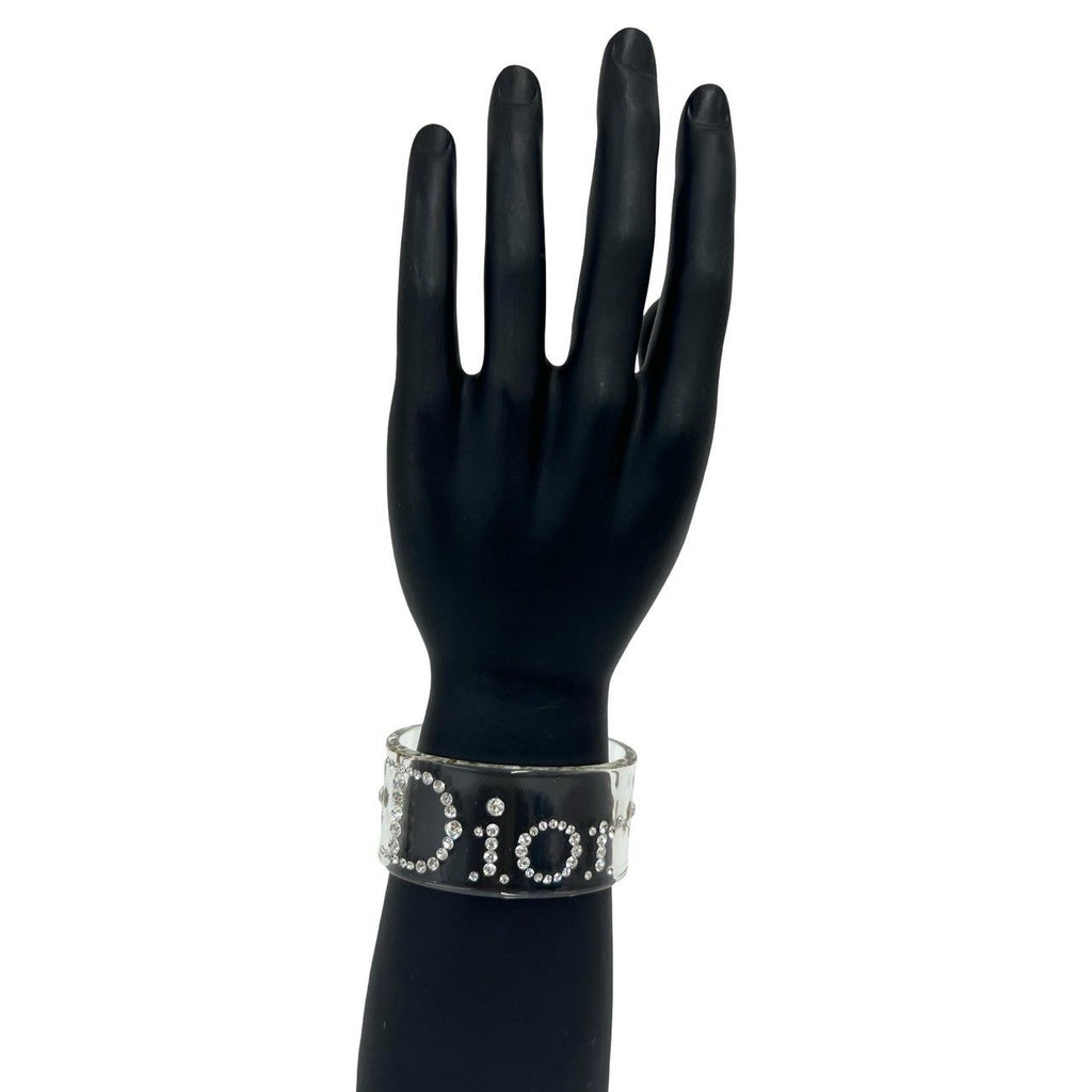 Dior Logo Plastic Rhinestone Bangle Bracelet Clear — view 2