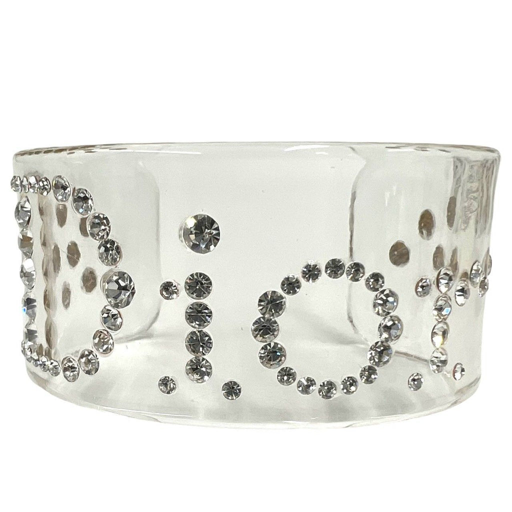 Dior Logo Plastic Rhinestone Bangle Bracelet Clear — view 3