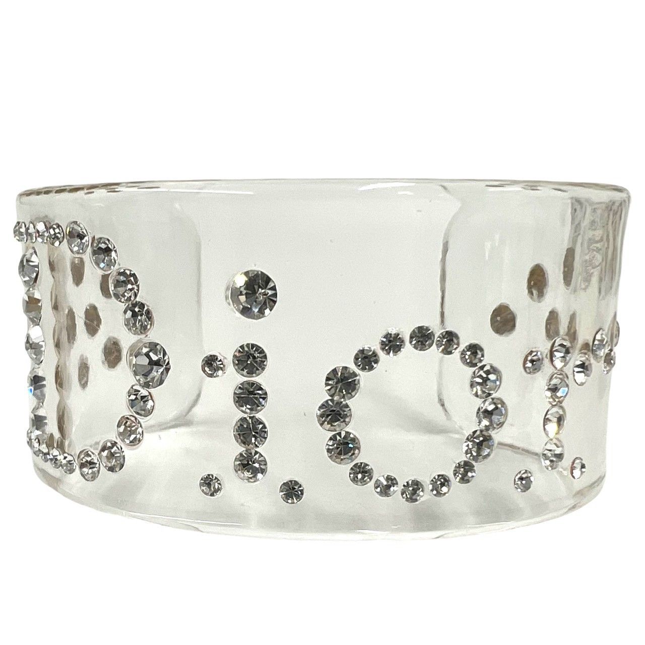 Dior Logo Plastic Rhinestone Bangle Bracelet Clear — view 3