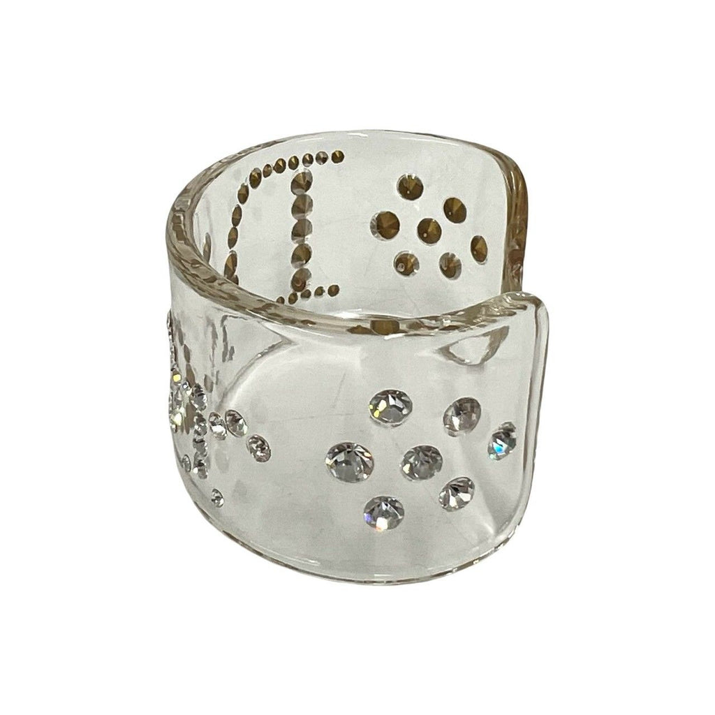 Dior Logo Plastic Rhinestone Bangle Bracelet Clear — view 4