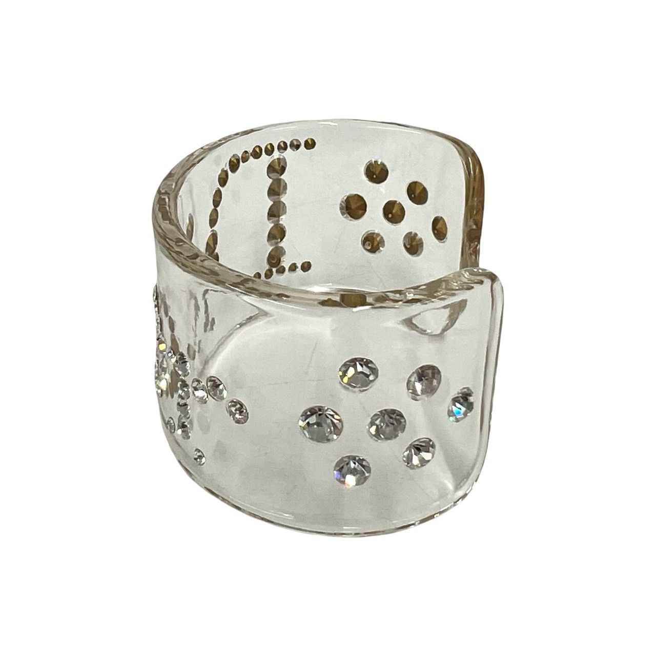 Dior Logo Plastic Rhinestone Bangle Bracelet Clear — view 4