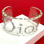 Dior Logo Plastic Rhinestone Bangle Bracelet Clear