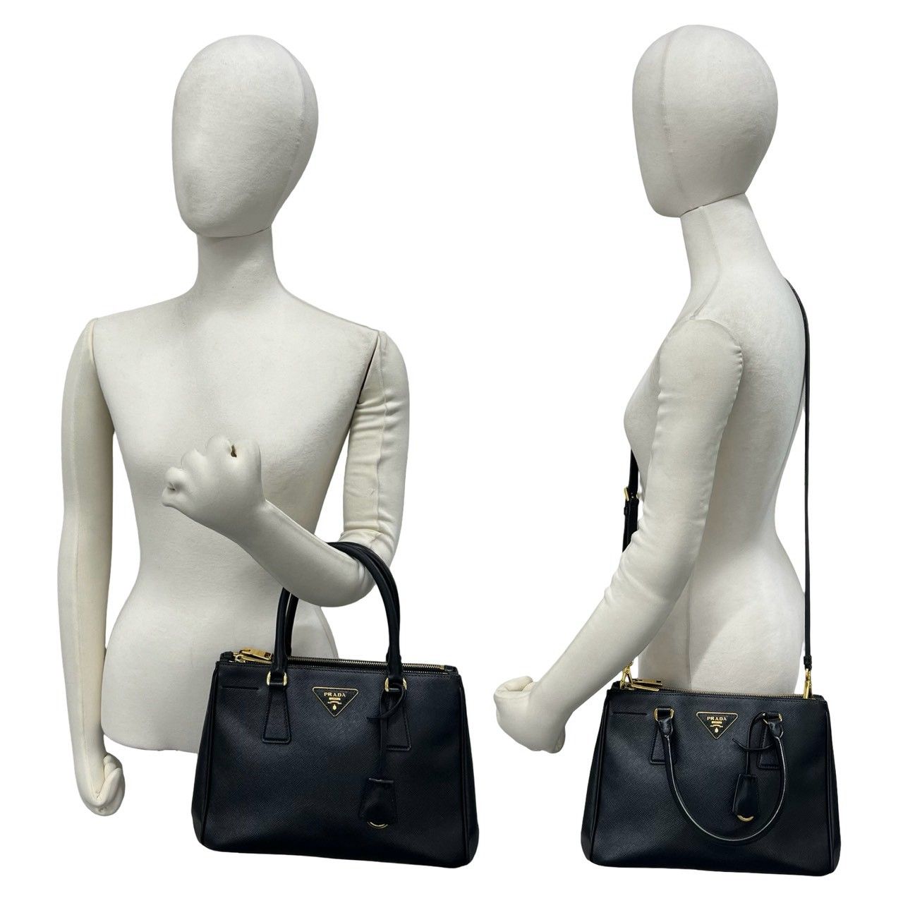 Prada Saffiano Leather 2-Way Shoulder Bag Black — view 2