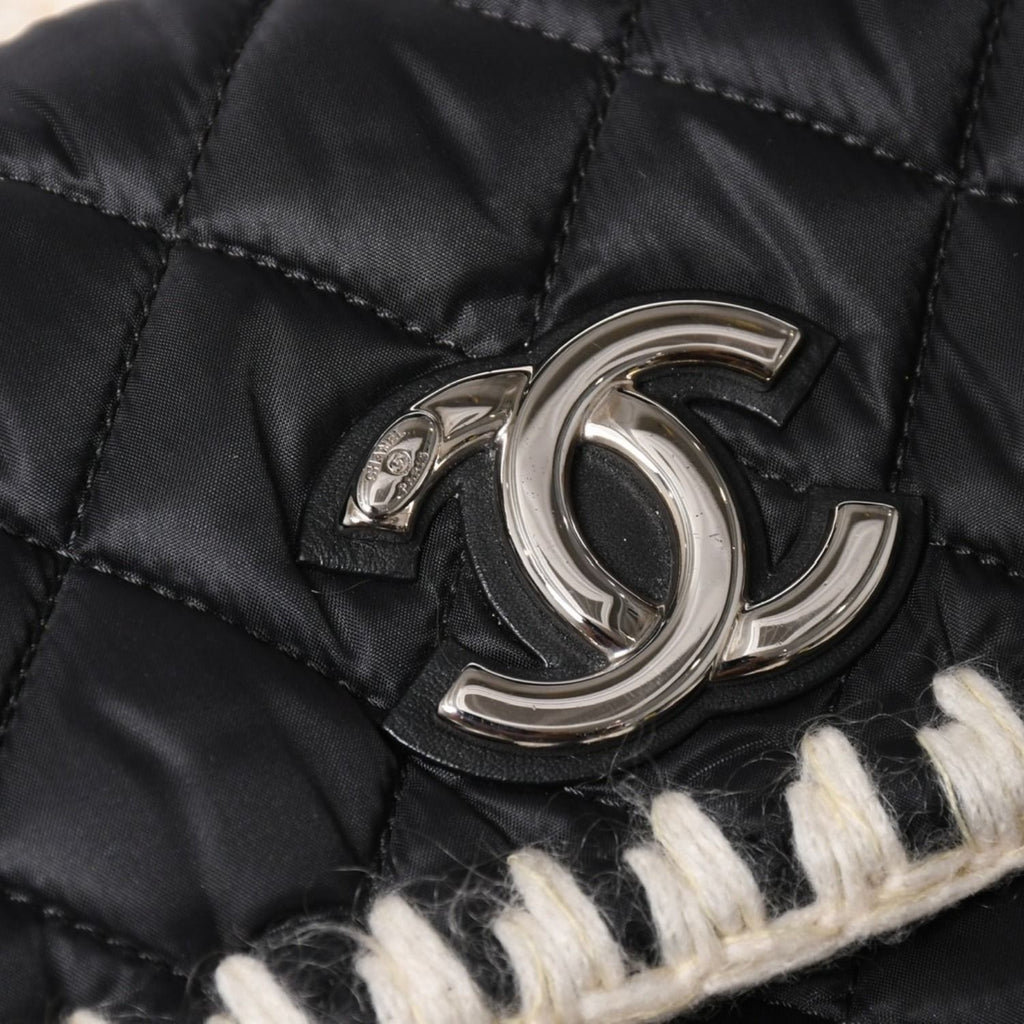 Chanel Coco Niege Neige Backpack CC Logo Nylon Fleece Beige Black — view 8