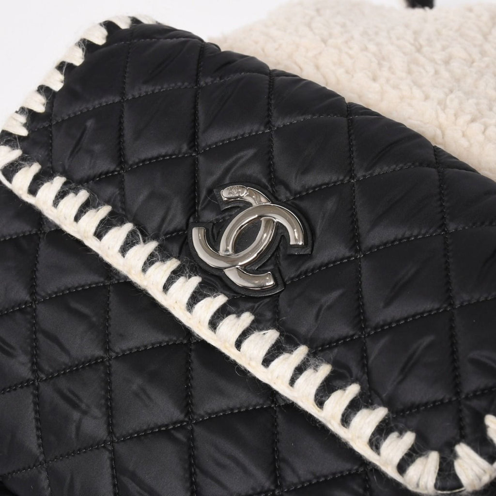 Chanel Coco Niege Neige Backpack CC Logo Nylon Fleece Beige Black — view 7