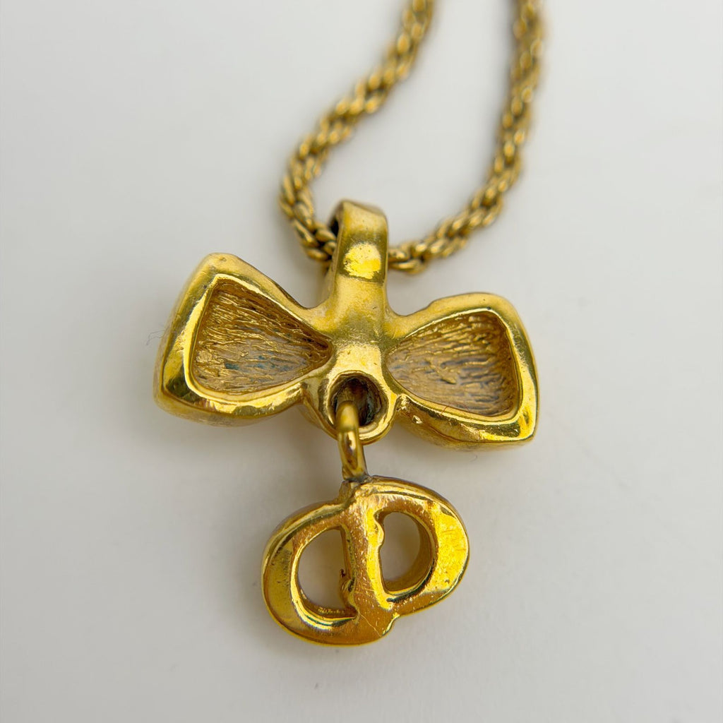 Dior Ribbon CD Logo Necklace Plated Gold Vintage — view 5