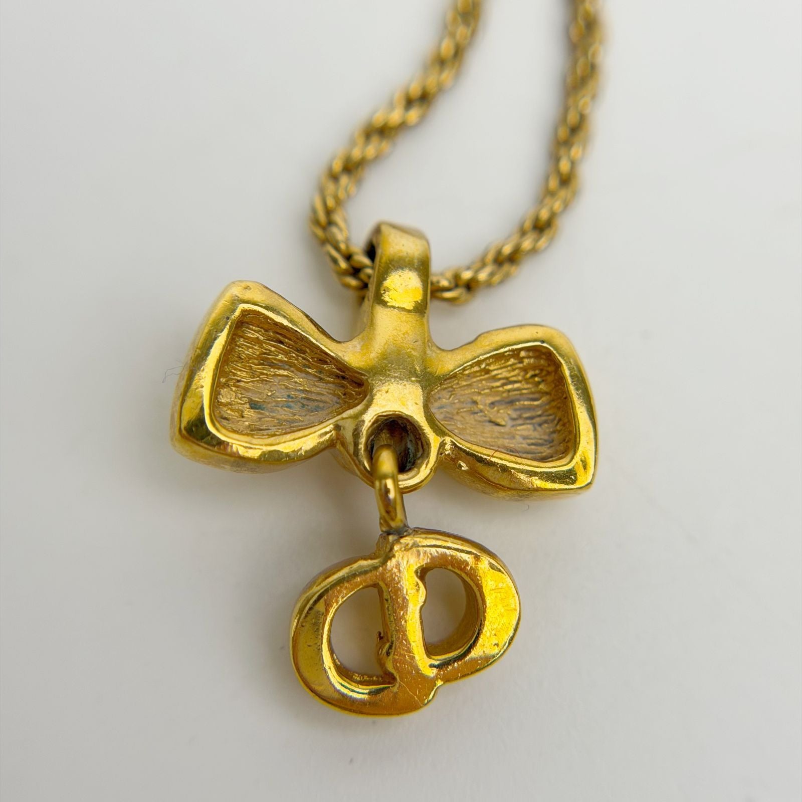 Dior Ribbon CD Logo Necklace Plated Gold Vintage — view 5