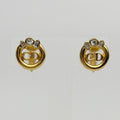 Dior Circle CD Logo Rhinestone Earrings Plated Gold Clear Vintage