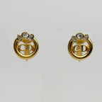 Dior Circle CD Logo Rhinestone Earrings Plated Gold Clear Vintage