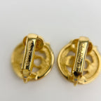 Dior Circle CD Logo Rhinestone Earrings Plated Gold Clear Vintage — view 3
