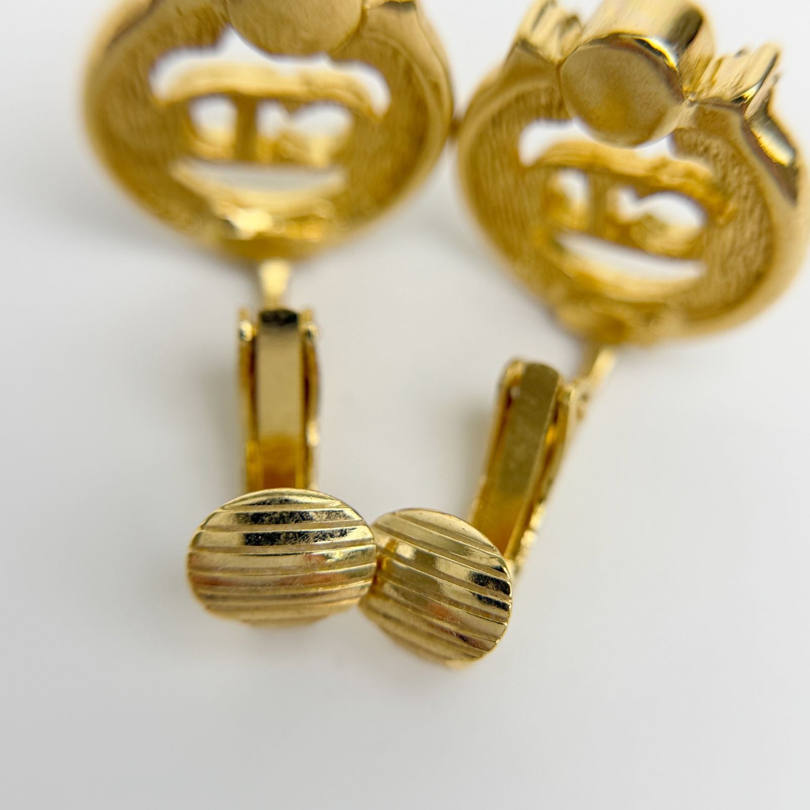 Dior Circle CD Logo Rhinestone Earrings Plated Gold Clear Vintage — view 5