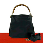 Gucci Vintage Bamboo Leather 2-Way Shoulder Bag Black