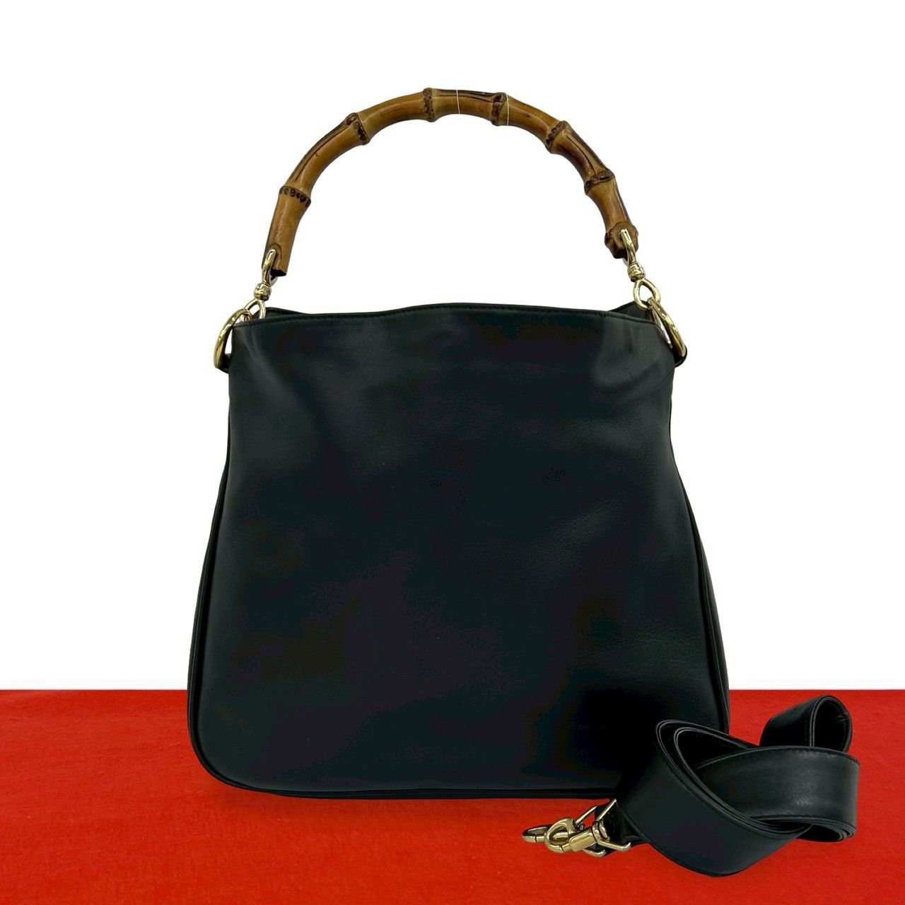 Gucci Vintage Bamboo Leather 2-Way Shoulder Bag Black
