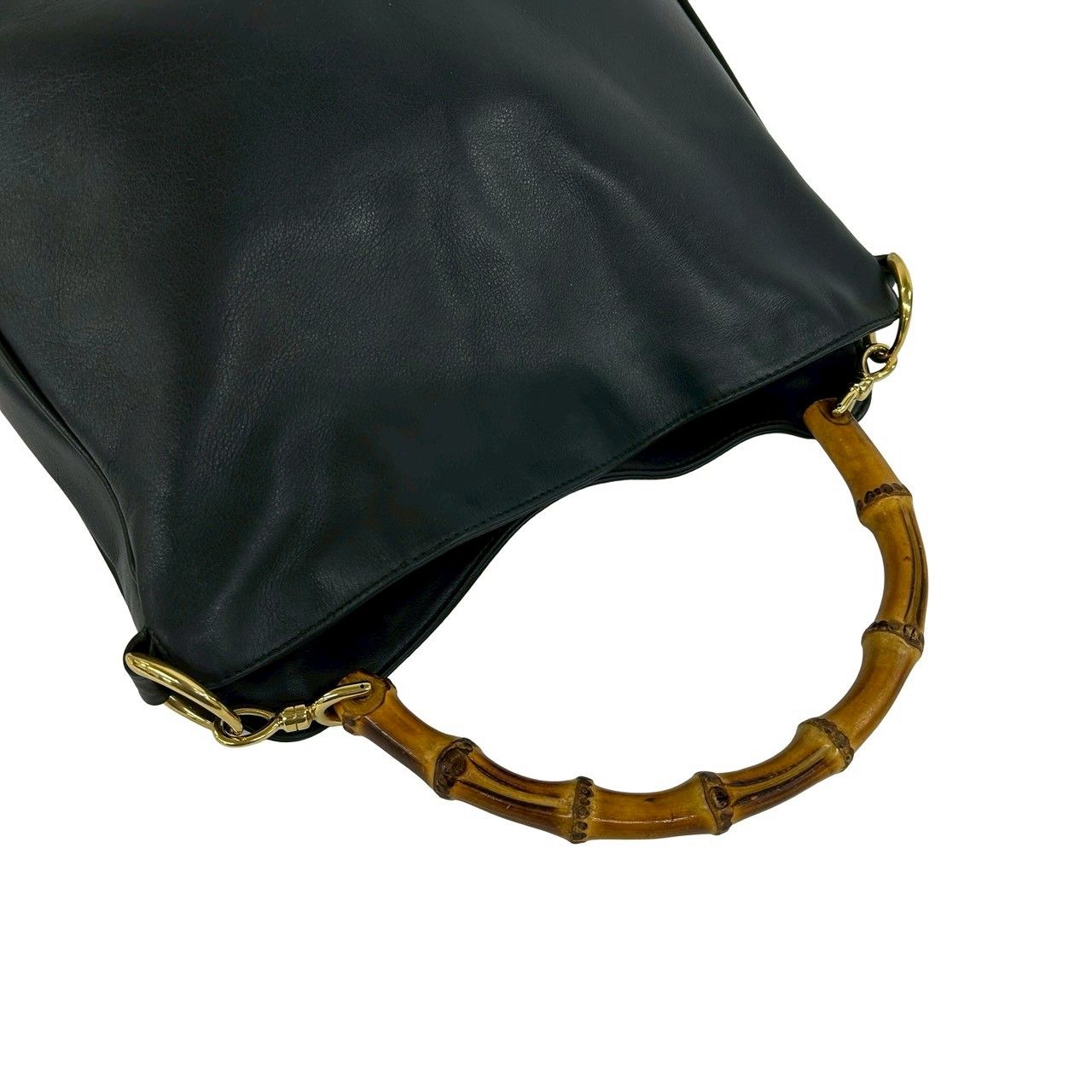 Gucci Vintage Bamboo Leather 2-Way Shoulder Bag Black — view 4