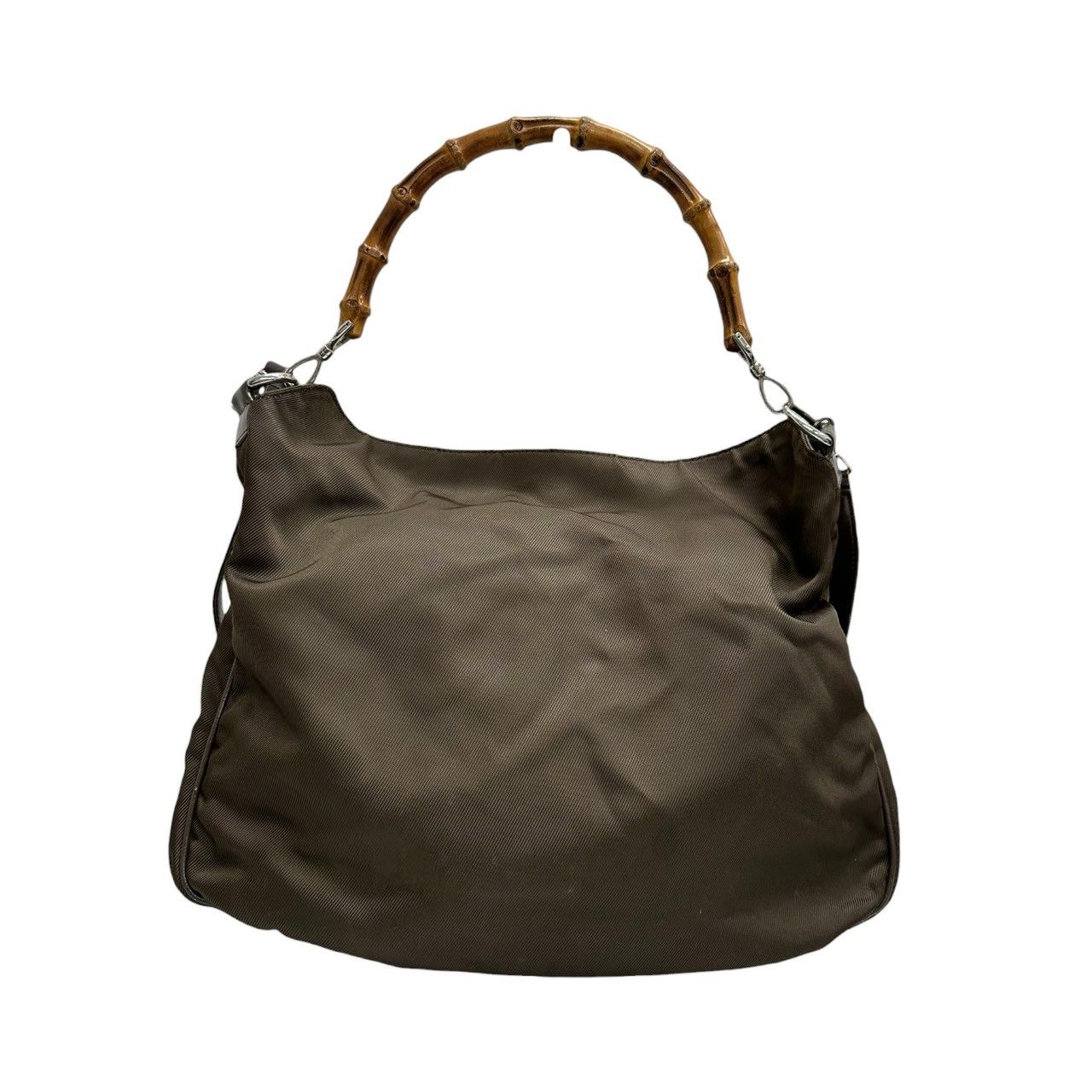 Gucci Bamboo Khaki Silver Nylon Leather Shoulder — view 2