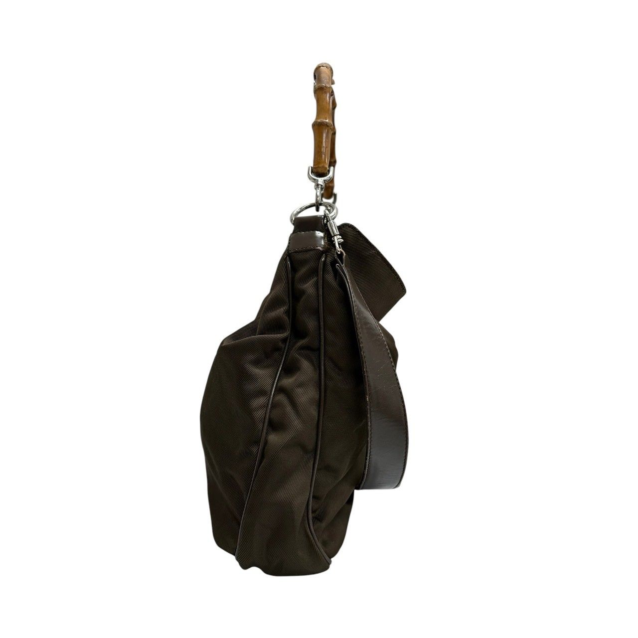 Gucci Bamboo Khaki Silver Nylon Leather Shoulder — view 3