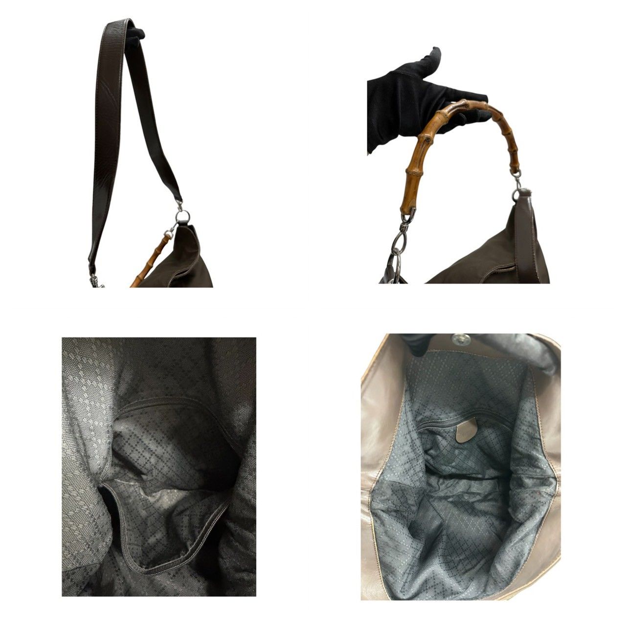 Gucci Bamboo Khaki Silver Nylon Leather Shoulder — view 8