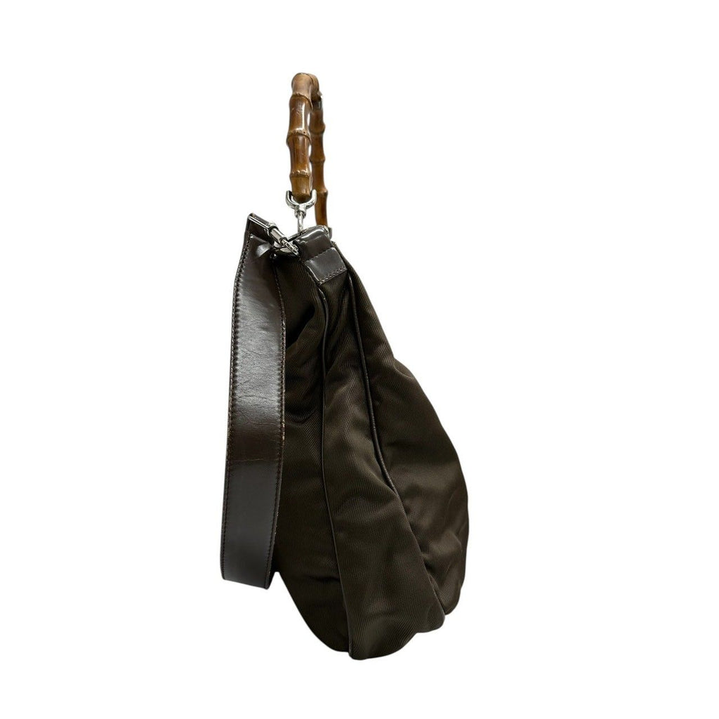 Gucci Bamboo Khaki Silver Nylon Leather Shoulder — view 4