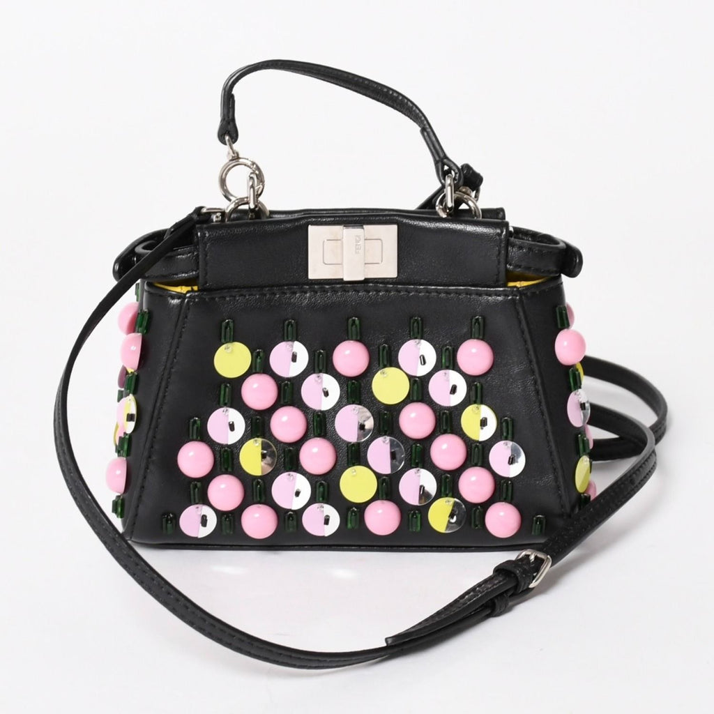 Fendi Micro Peekaboo 2-Way Shoulder Bag Studs Pink Yellow Silver