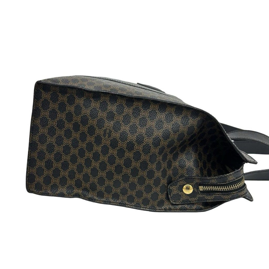 Celine Vintage Macadam Blason Triomphe Pattern Leather Tote Shoulder Bag Black — view 6