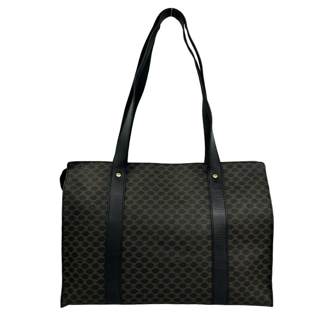 Celine Vintage Macadam Blason Triomphe Pattern Leather Tote Shoulder Bag Black — view 3