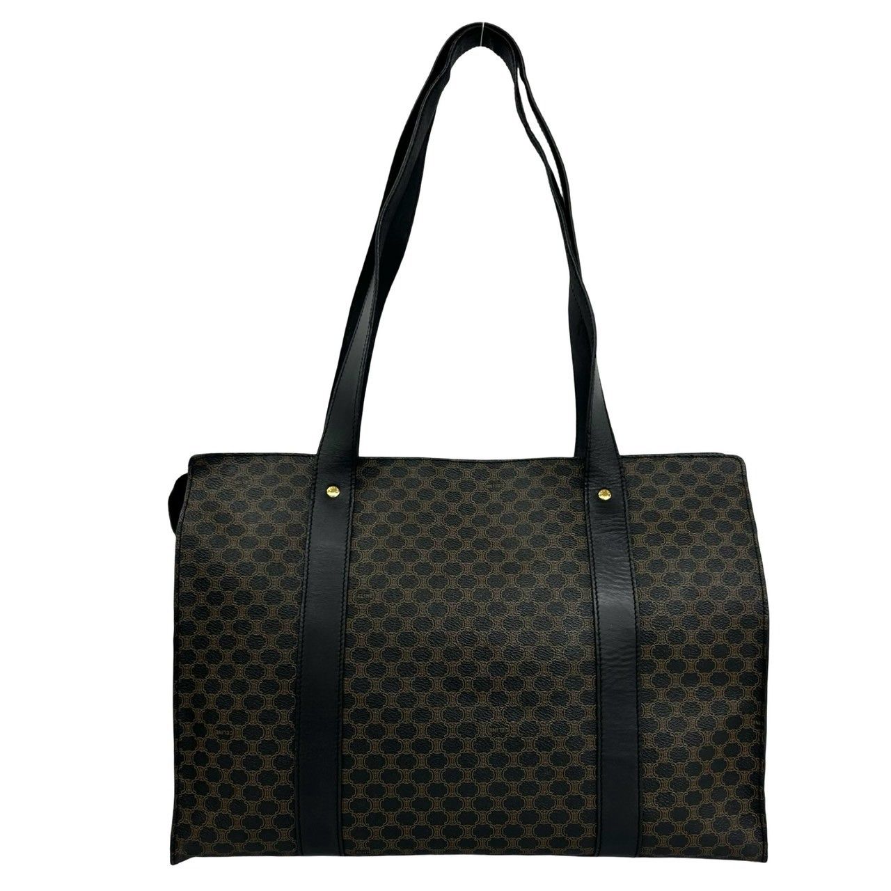 Celine Vintage Macadam Blason Triomphe Pattern Leather Tote Shoulder Bag Black — view 3