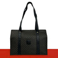 Celine Vintage Macadam Blason Triomphe Pattern Leather Tote Shoulder Bag Black