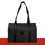 Celine Vintage Macadam Blason Triomphe Pattern Leather Tote Shoulder Bag Black