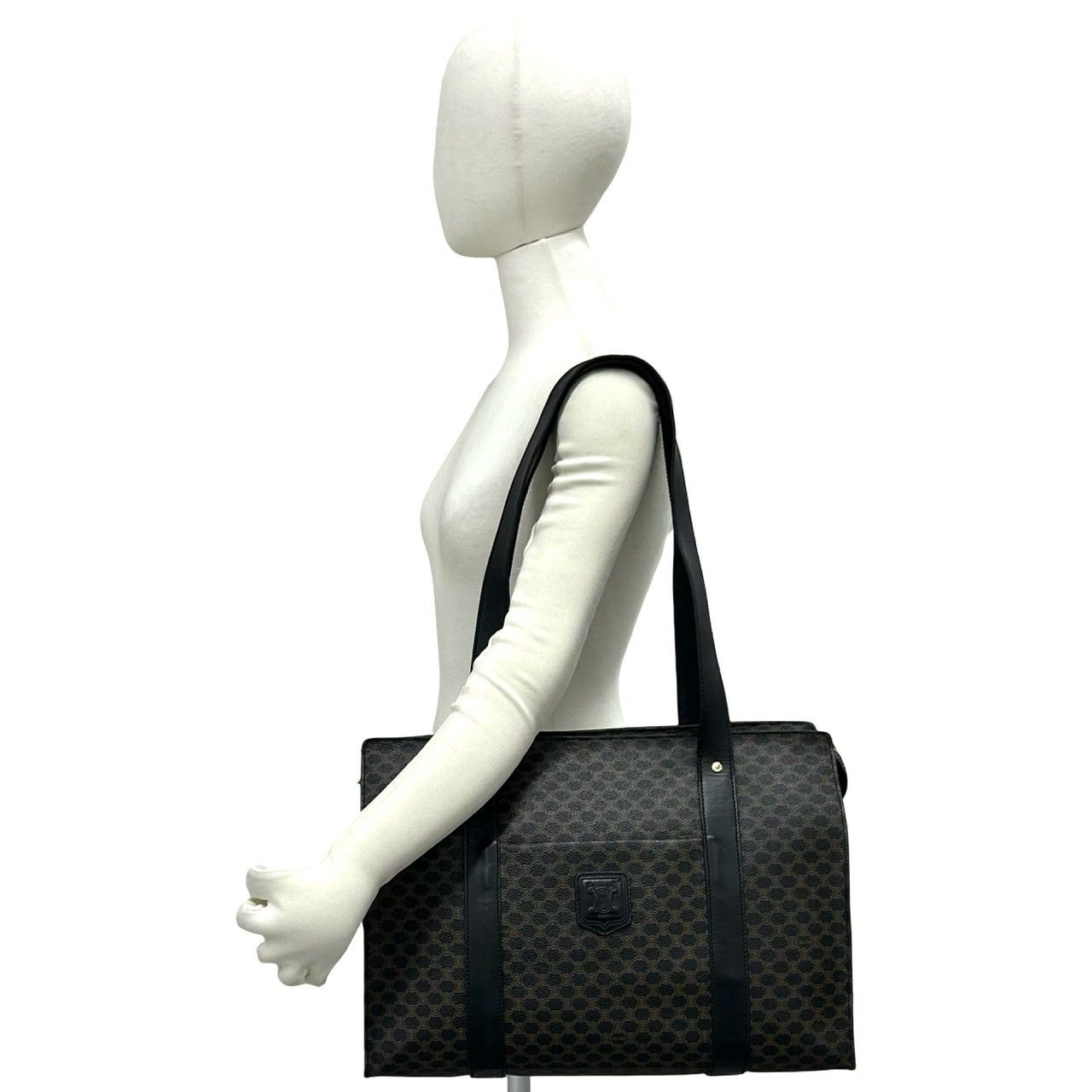 Celine Vintage Macadam Blason Triomphe Pattern Leather Tote Shoulder Bag Black — view 2