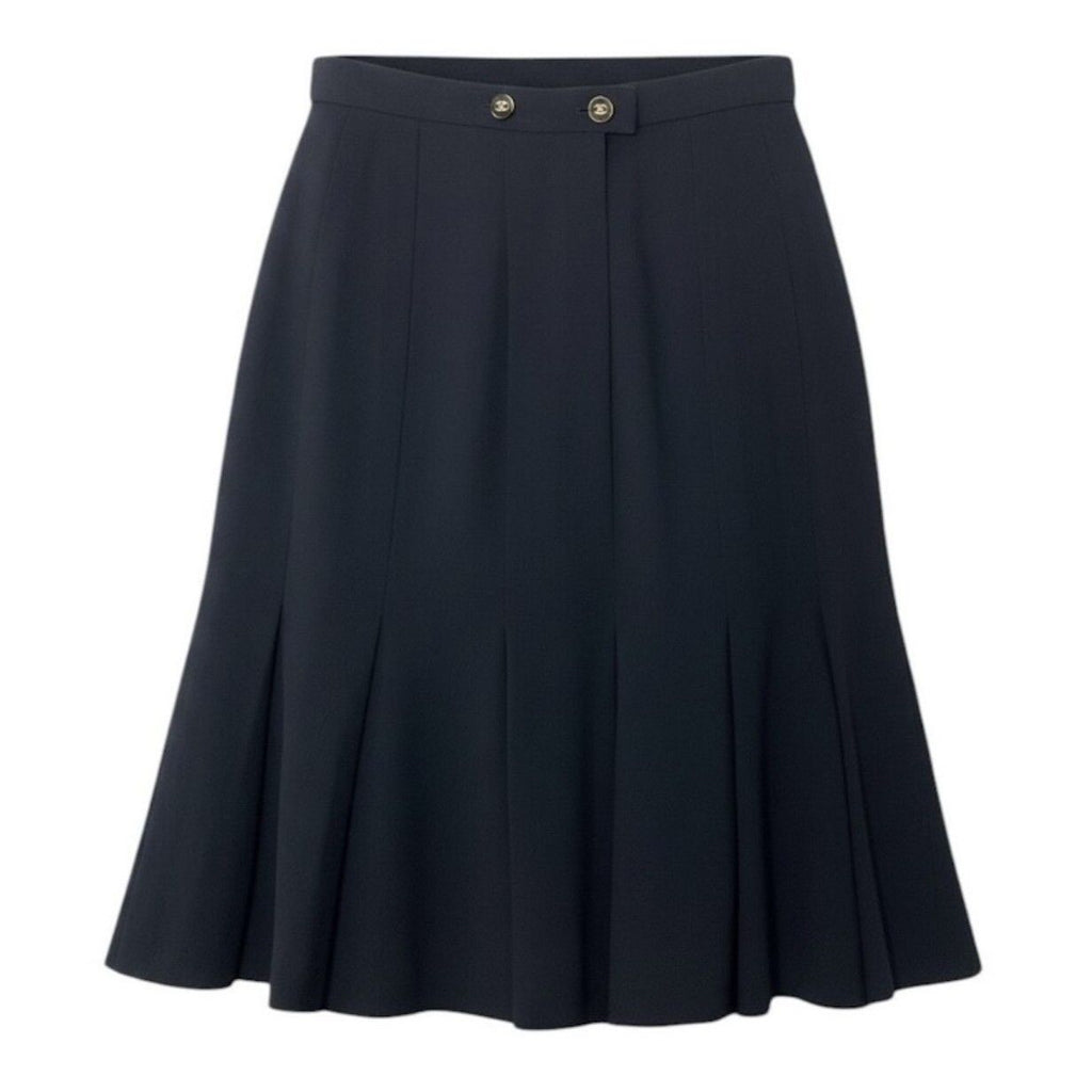 Chanel Boutique CC Logo Wool Pleated Skirt