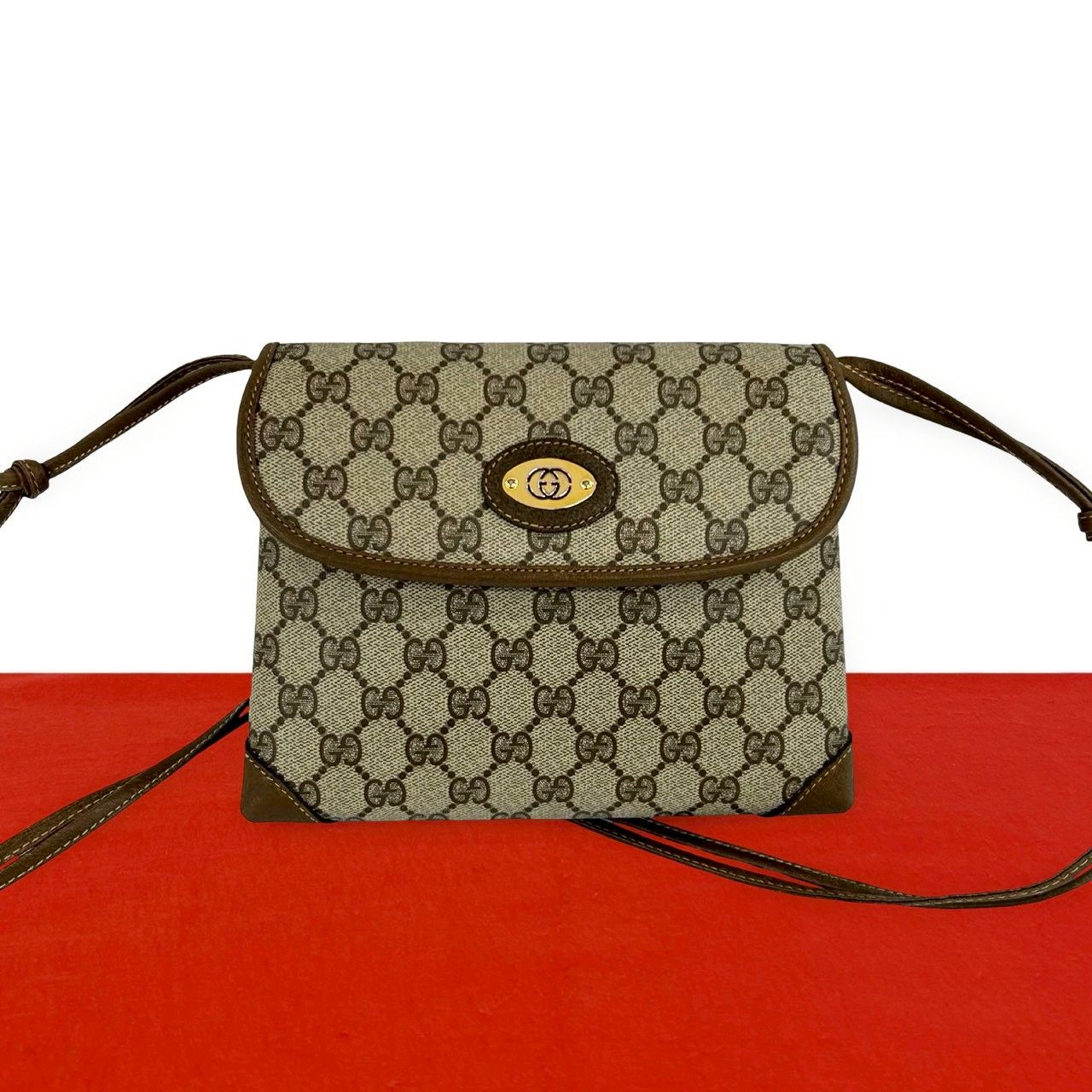 Gucci Vintage GG Logo Leather Shoulder Bag Pochette Crossbody Brown