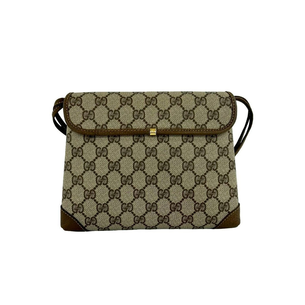 Gucci Vintage GG Logo Leather Shoulder Bag Pochette Crossbody Brown — view 3