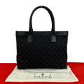 Gucci GG Pattern Canvas Leather Tote Business Black