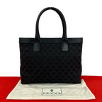 Gucci GG Pattern Canvas Leather Tote Business Black
