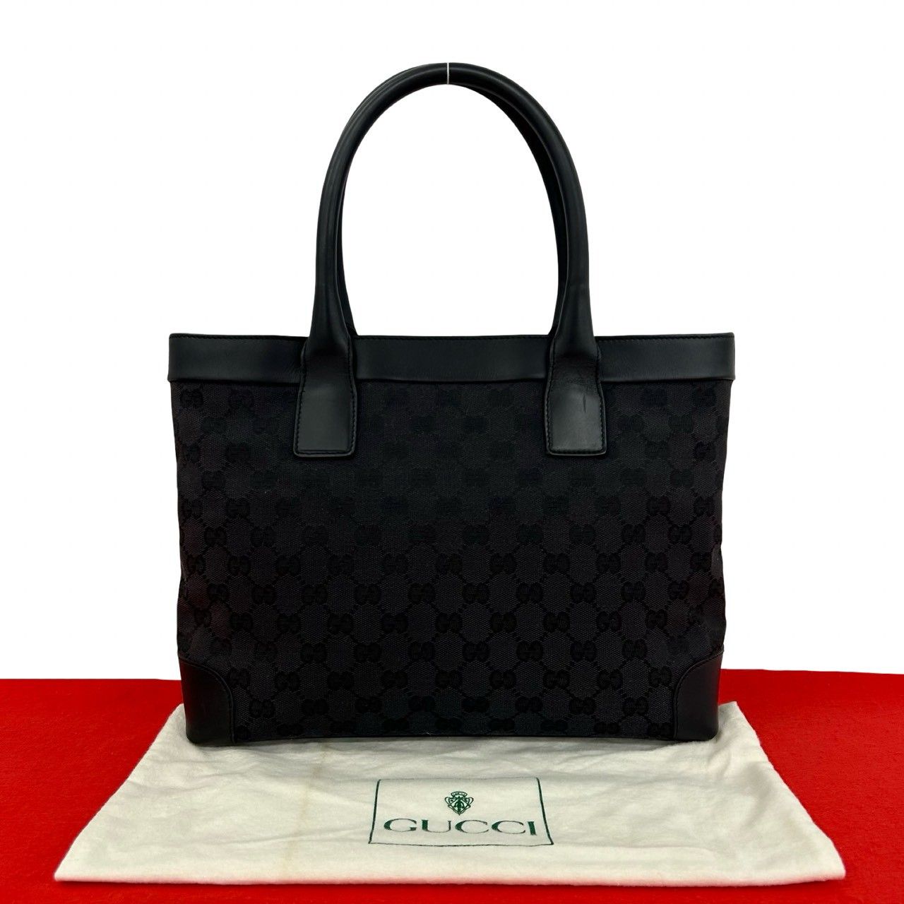 Gucci GG Pattern Canvas Leather Tote Business Black