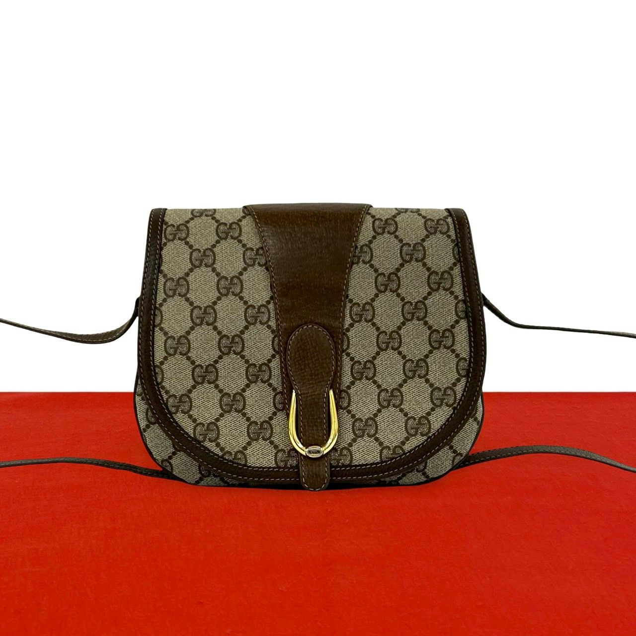 Gucci Vintage GG Logo Leather Shoulder Bag Pochette Crossbody Brown