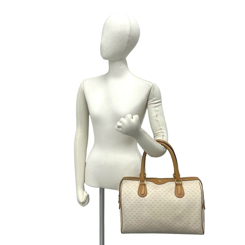 Gucci Vintage Micro GG Logo Pattern Leather Boston Bag Beige — view 2